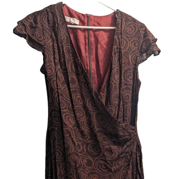 Maggy London Brown Swirl Pattern Midi Dress 14P - Picture 2 of 2